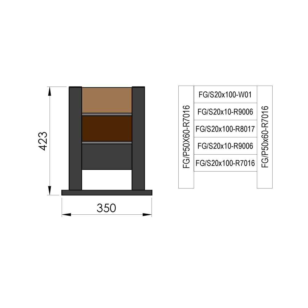 Próbka ogrodzenia 0,3x0,4m wolnostojąca dla płaskich listew FG/S20