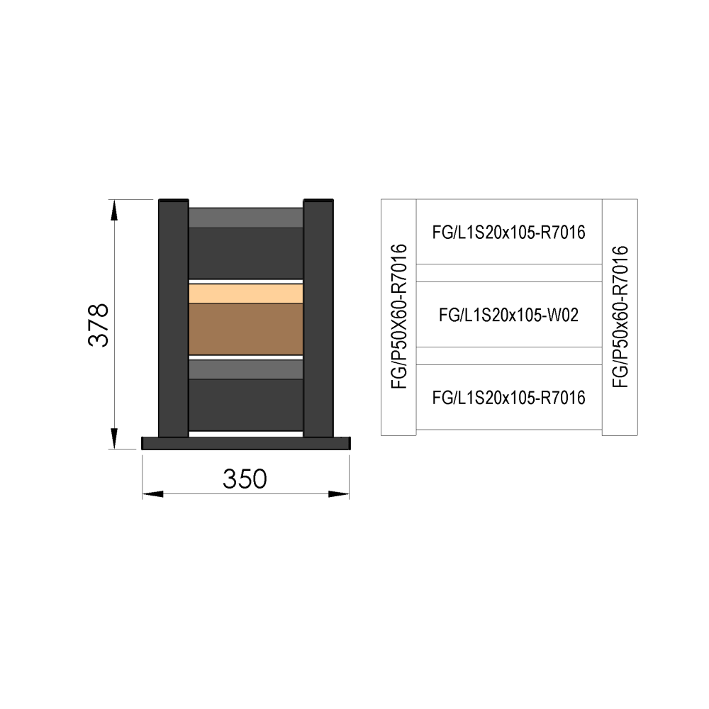 Próbka ogrodzenia 0,3x0,4m wolnostojąca dla listew żaluzjowych FG/L1S20x105