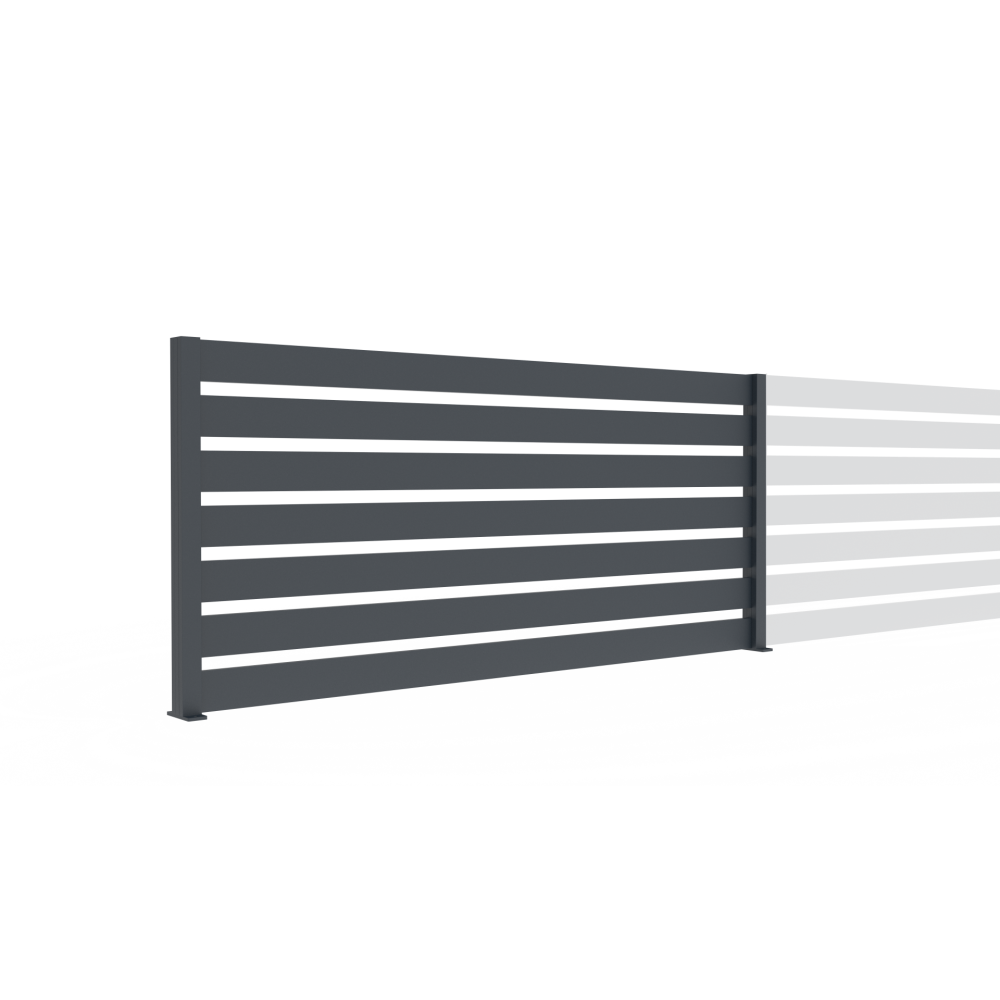 Ogrodzenie aluminiowe z listwą 20x100 i słupkiem 50x60, 0,9x2m