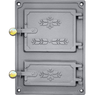 Drzwiczki żeliwne kuchenne DPK4M 375x275 z mosiężnymi gałkami, H1655 - Domabau.pl