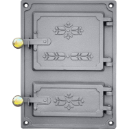 Drzwiczki żeliwne kuchenne DPK4M 375x275 z mosiężnymi gałkami, H1655 - Domabau.pl