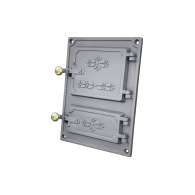 Drzwiczki żeliwne kuchenne DPK4M 375x275 z mosiężnymi gałkami, H1655 - Domabau.pl