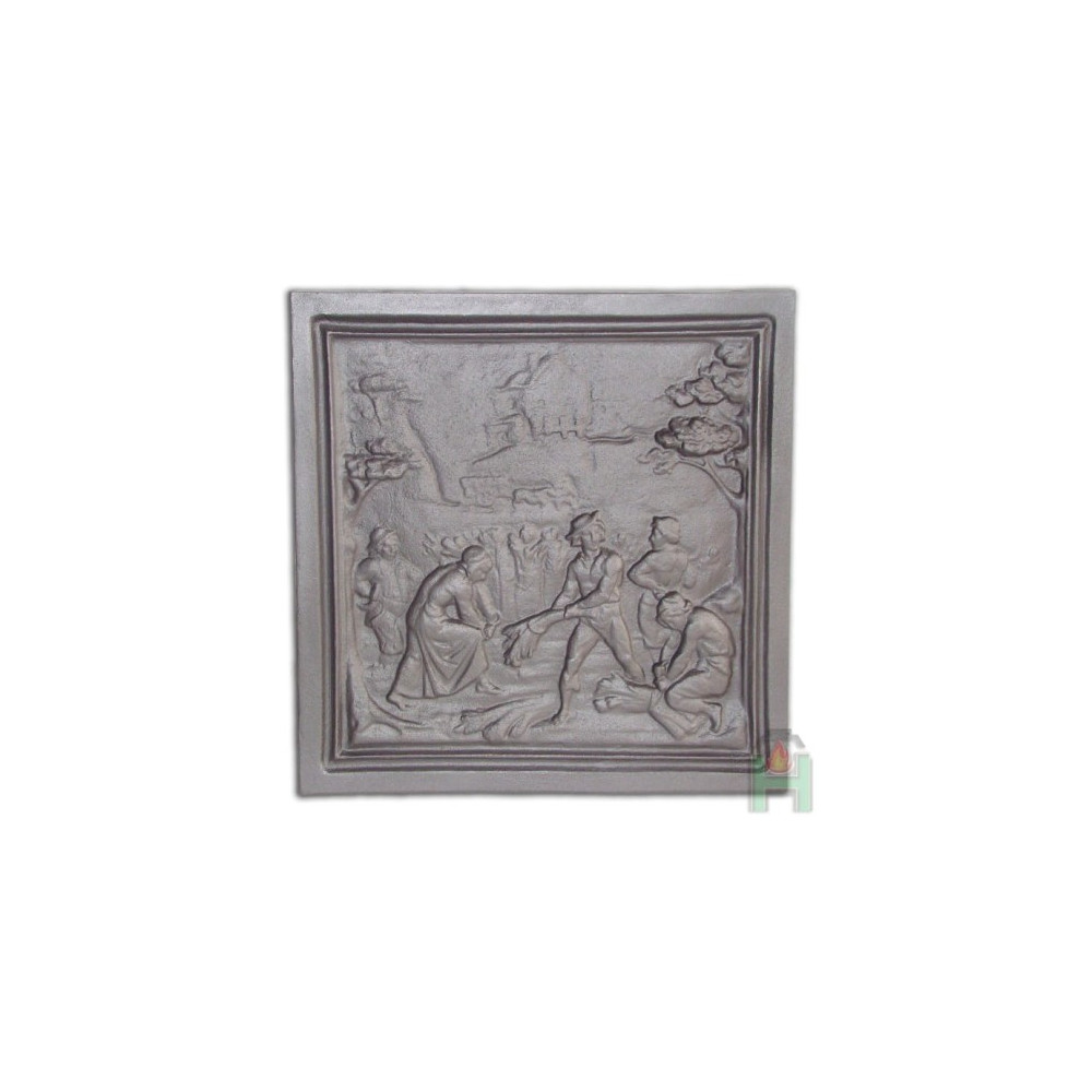 Żeliwna płyta kominkowa ŻNIWIARZE 485x485, H0513 - Domabau.pl