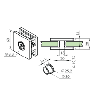 Uchwyt na szkło poza osią dwustronny