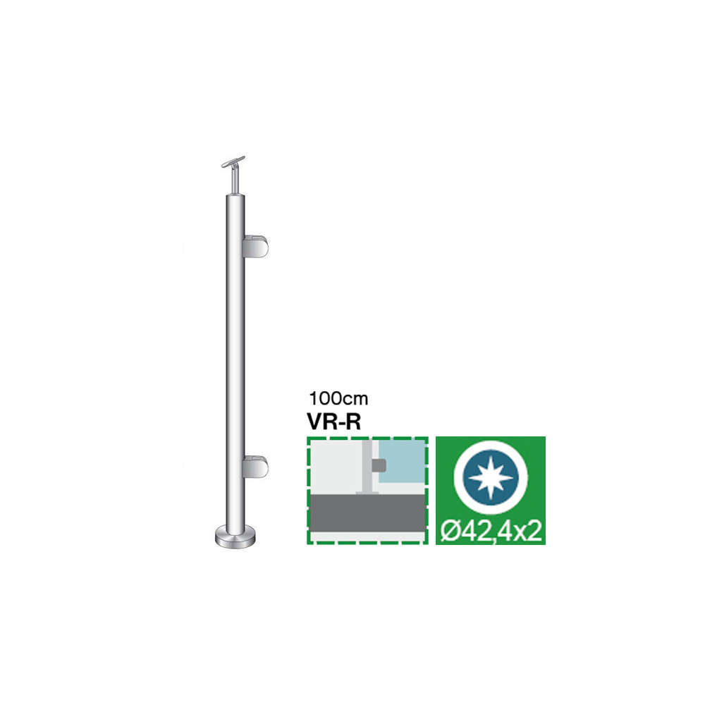 Słupek, Kotwienie górne - prawe AISI304, D42,4x2/2