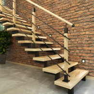 Słupek 50x50 drewniany-metalowy z uchwytami rurek fi16mm RAL