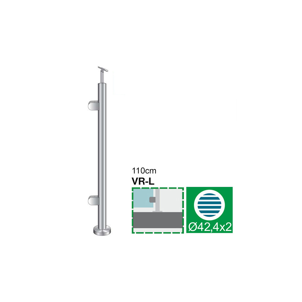 Słupek, Kotwienie górne - lewe AISI304, D42,4x2/2x