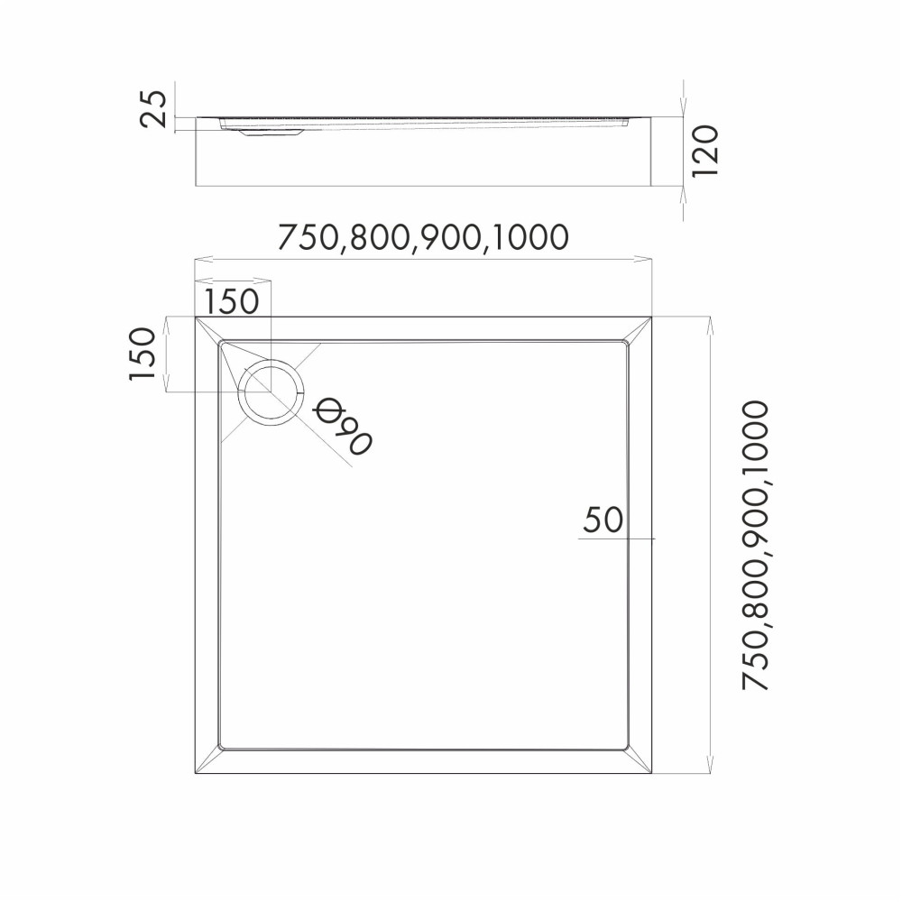 Mestrii Montana czarny brodzik kwadratowy 90x90x12 cm