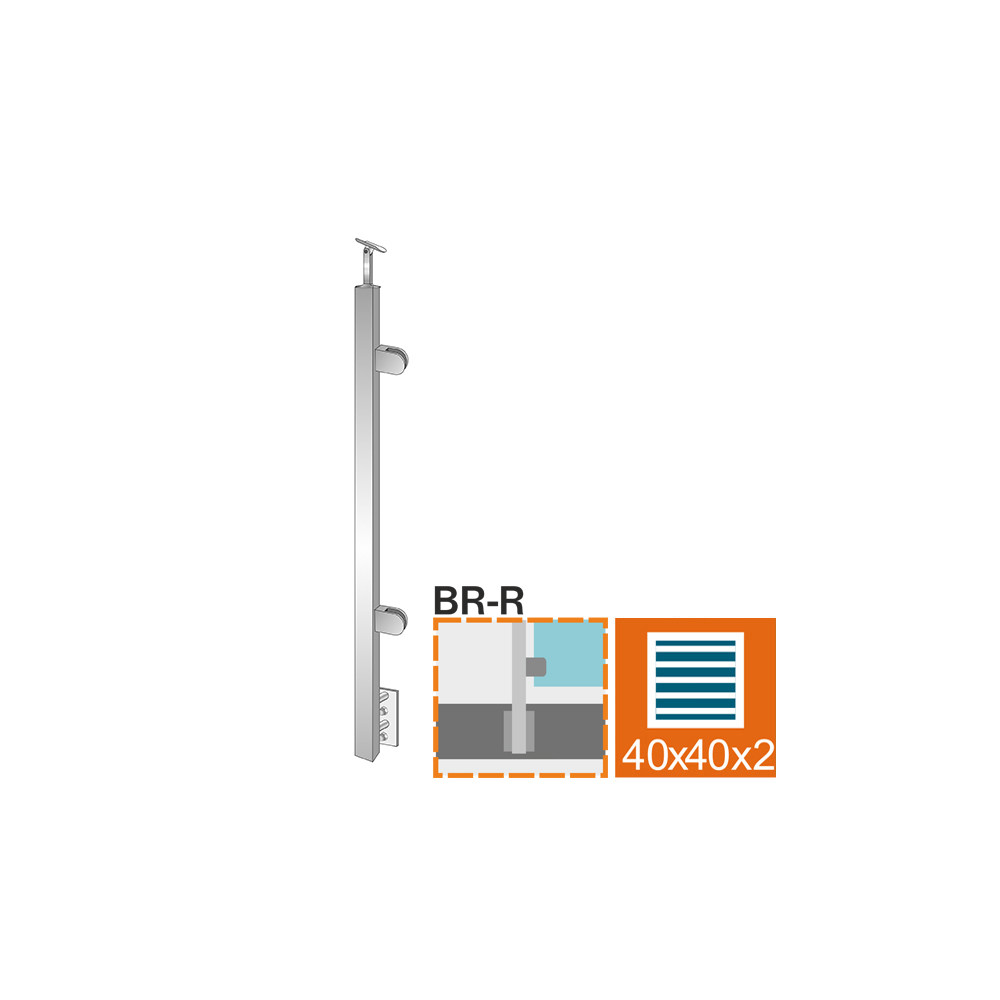 Słupek, Kotwienie boczne - prawy AISI304, 40x40x2/2x