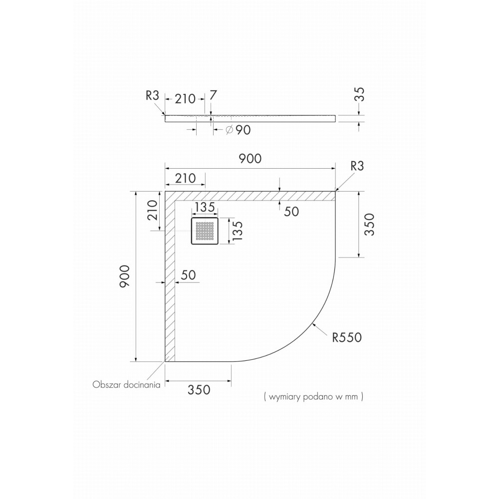 Kalait Black Stone brodzik półokrągły czarny 90x90 cm
