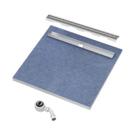 • Odpływ liniowy jednospadowy Stabilsound ® 90x90x3,5/5 cm z rusztem i maskownicą STAMP dł. 80 cm + syfon.