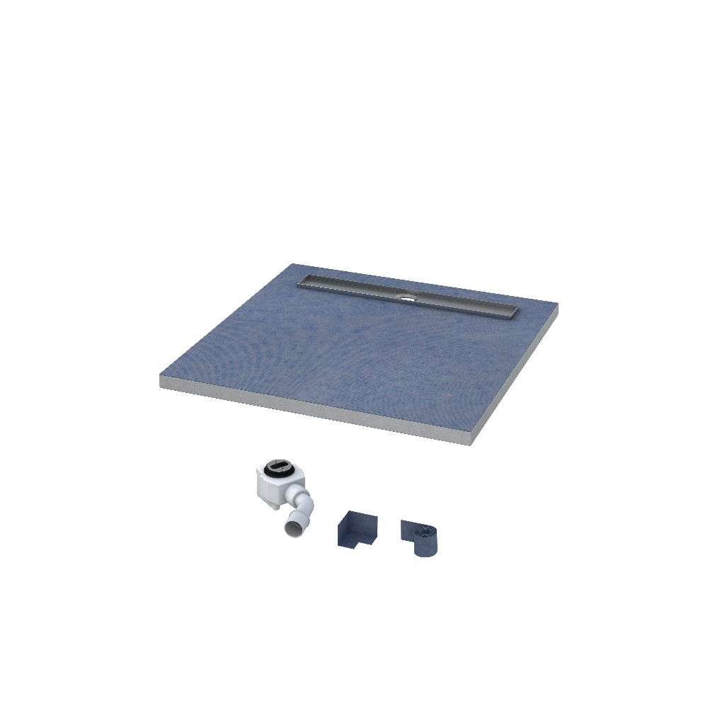 Brodzik podpłytkowy Stabilsound ® 90x90x5/12 cm z odpływem liniowym z maskownicą STAMP dł. 70 cm + syfon .