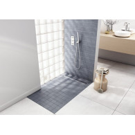 Brodzik podpłytkowy Stabilsound ® 90x90x5/12 cm z odpływem liniowym z maskownicą STAMP dł. 70 cm + syfon .