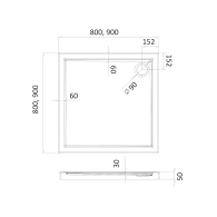 Mestrii Senta Prime brodzik kwadratowy biały, gładki 80x80 cm