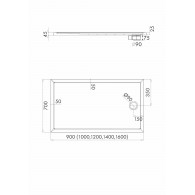 Caspar New brodzik prostokątny odpływ na środku krótkiego boku 70x120 cm