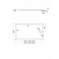 Caspar New brodzik prostokątny odpływ na środku krótkiego boku 80x130 cm