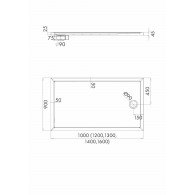 Caspar New brodzik prostokątny odpływ na środku krótkiego boku 90x130 cm