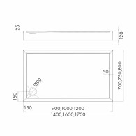 Competia New brodzik prostokątny 75x170 cm