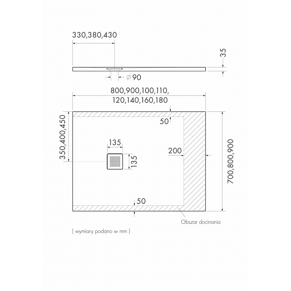 Kalait Black Stone brodzik prostokątny czarny 80x90 cm