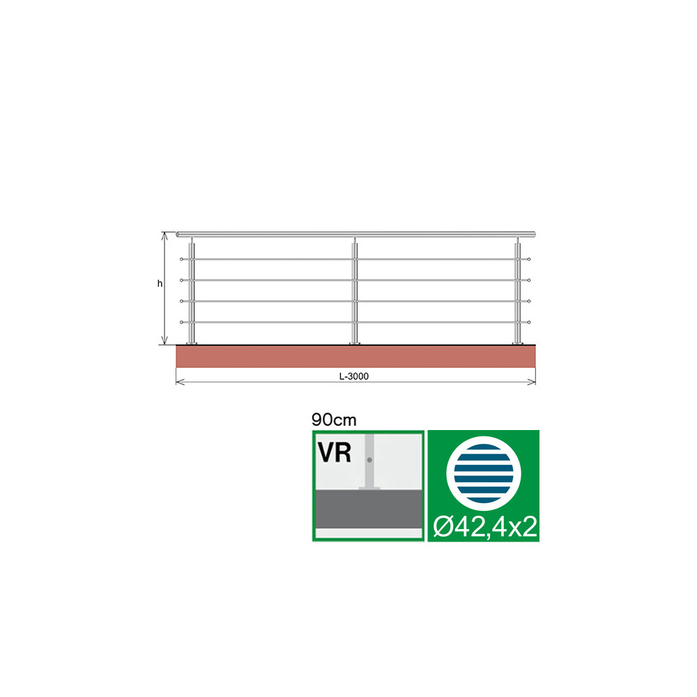 Balustrada ze stali nierdzewnej, AISI304, 3000x900mm
