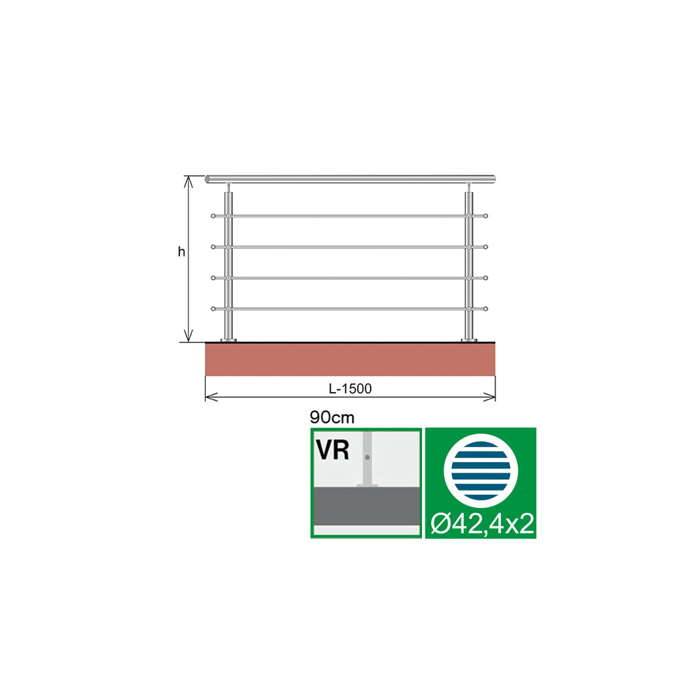 Balustrada ze stali nierdzewnej, AISI304, 1500x900mm