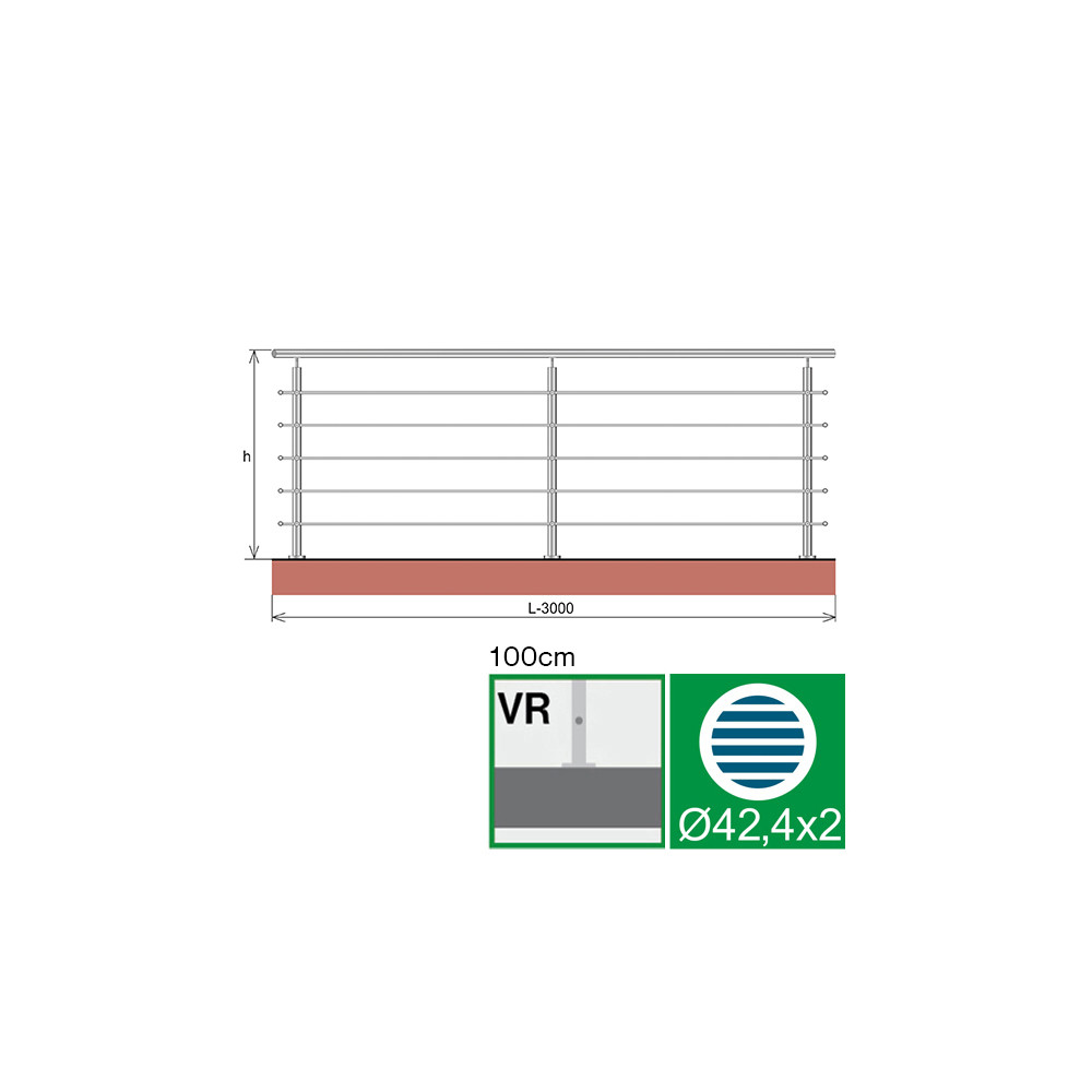 Balustrada ze stali nierdzewnej, AISI304, 3000x1000mm
