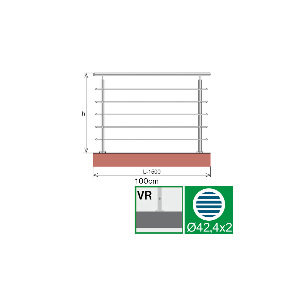 Balustrada ze stali nierdzewnej, AISI304, 1500x1000mm