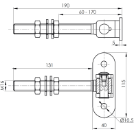 Długi regulowany zawias z kołnierzem do Kotwienia, INOX, M16