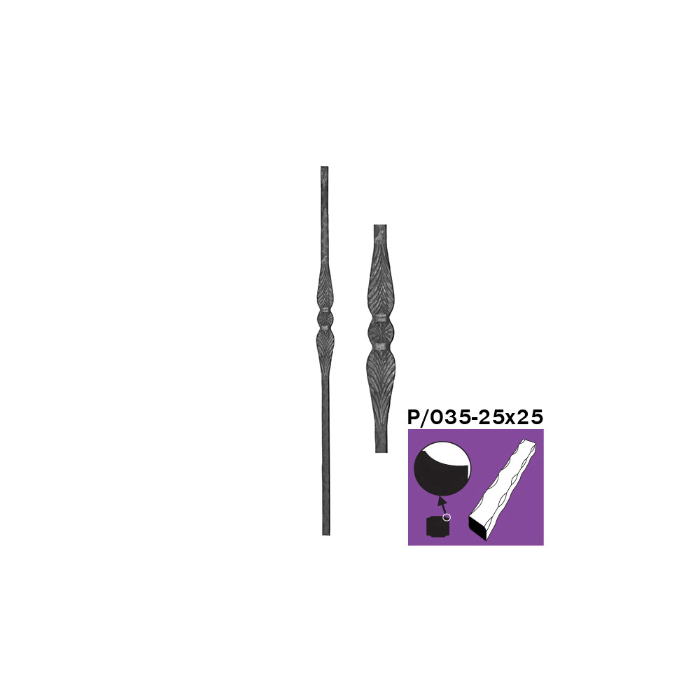 Pręt kuty h1200, b58mm, P/035-25x25