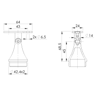 Uchwyt poręczy AISI304, 40x40x2/d42,4x2/H67mm