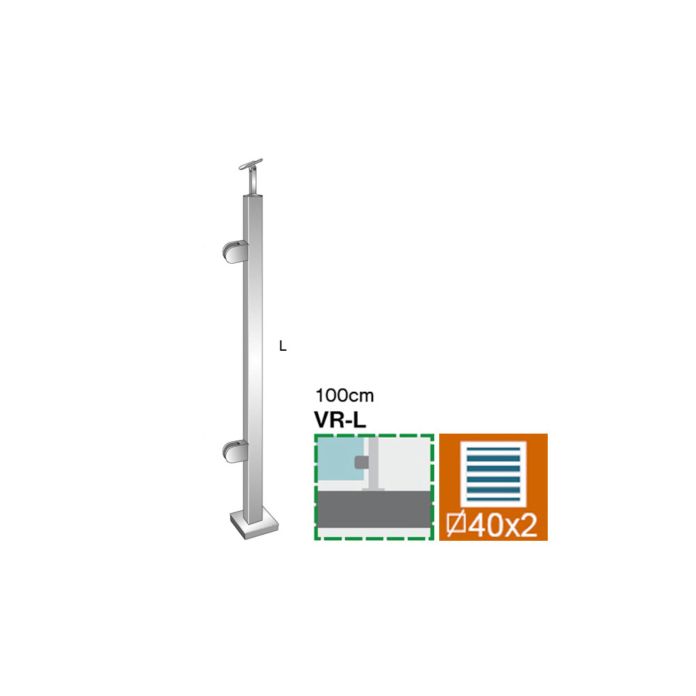 Słupek, Kotwienie górne - lewe AISI304, 40x40x2/2x