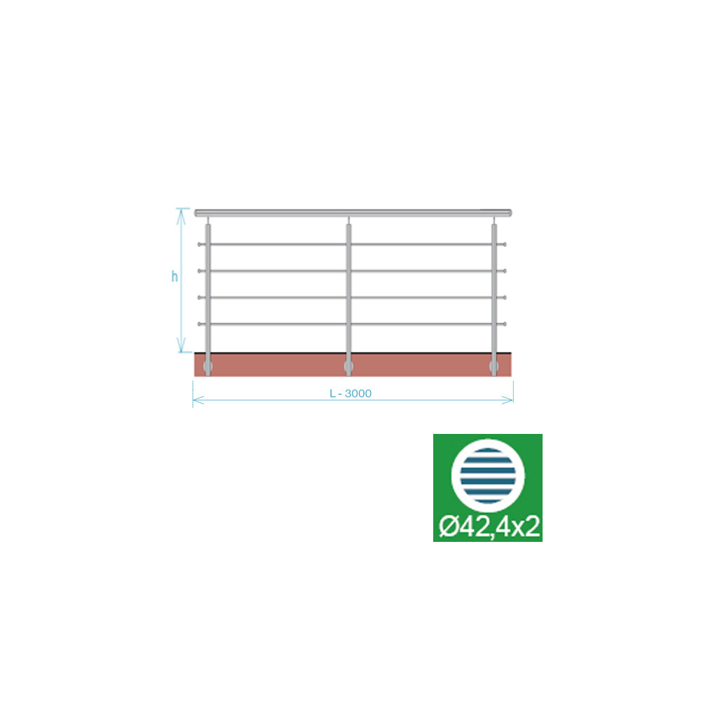 Balustrada ze stali nierdzewnej, AISI304, 3000x900mm, BR