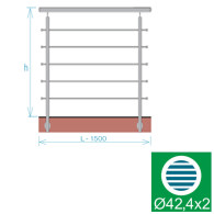 Balustrada ze stali nierdzewnej, AISI304, 1500x1000mm, BR