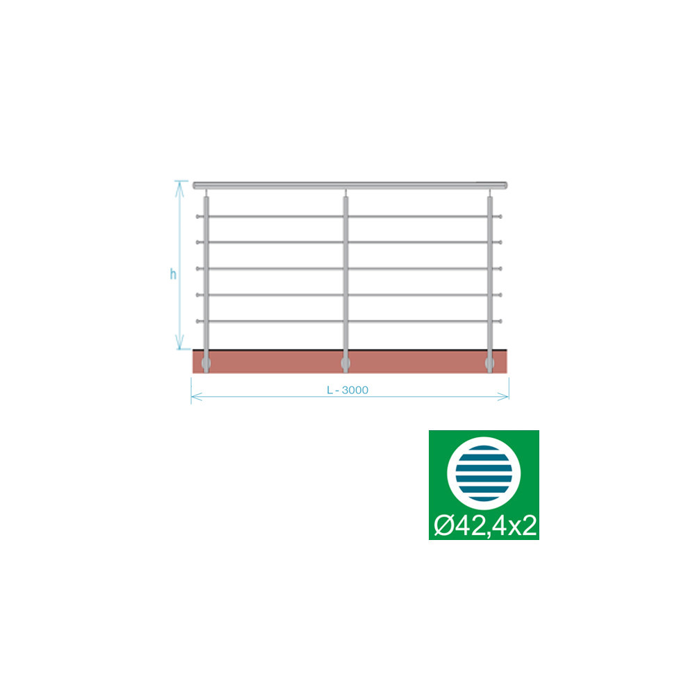 Balustrada ze stali nierdzewnej, AISI304, 3000x1000mm, BR