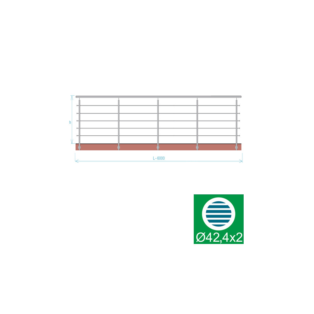 Balustrada ze stali nierdzewnej, AISI304, 6000x1000mm, BR