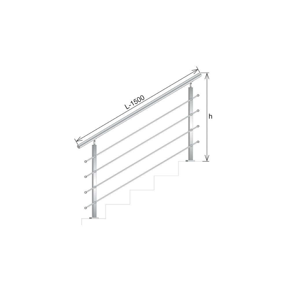 Balustrada schodowa, VS AISI304, 40x40x2/4xd12/H900/L