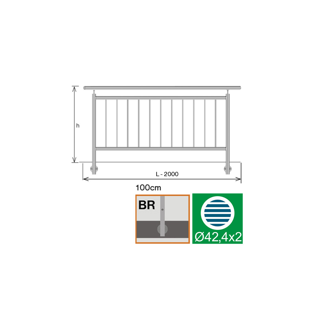 Balustrada pionowa BR AISI304, D42,4/d12mm/h1000/L