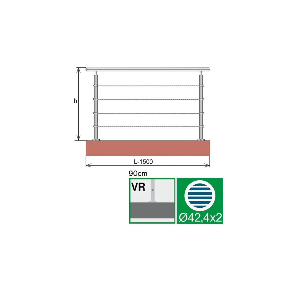 Balustrada kablowa ze stali nierdzewnej, 1500x900mm