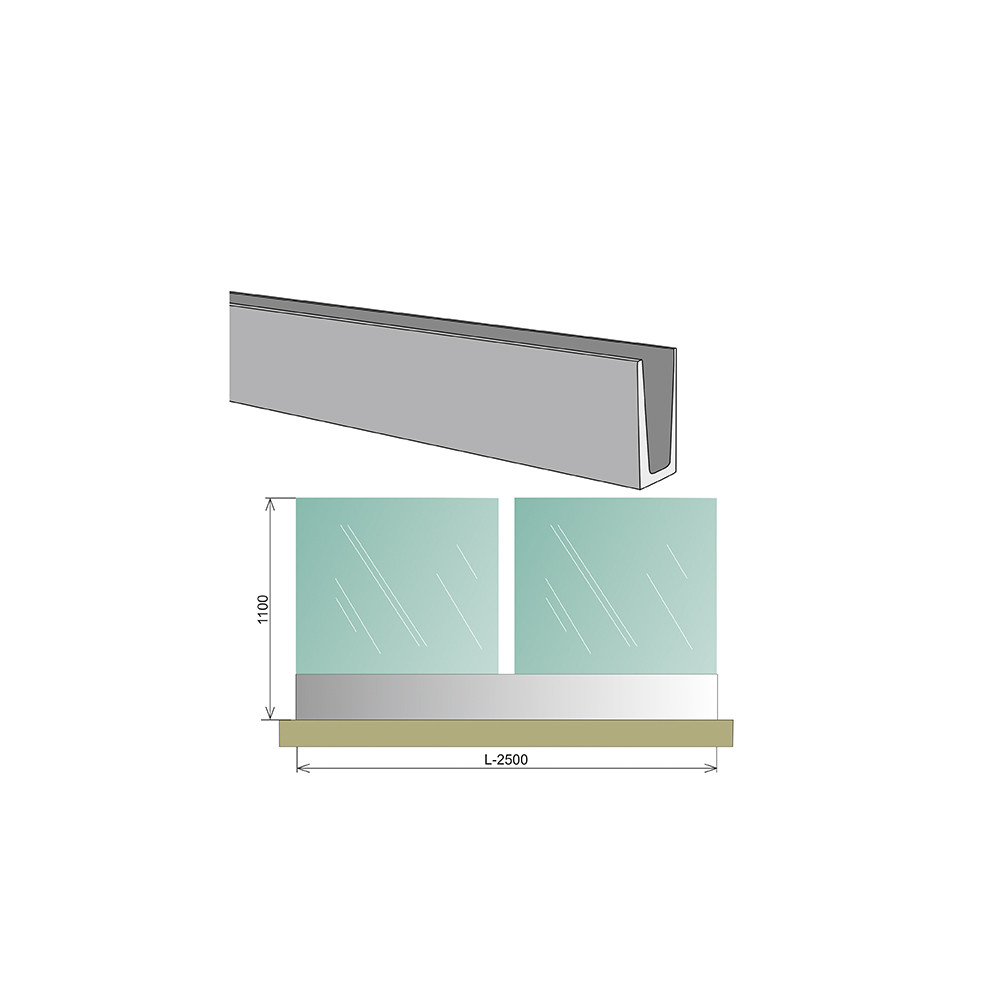 Balustrada całoszklana w profilu AL, 2500x1000mm