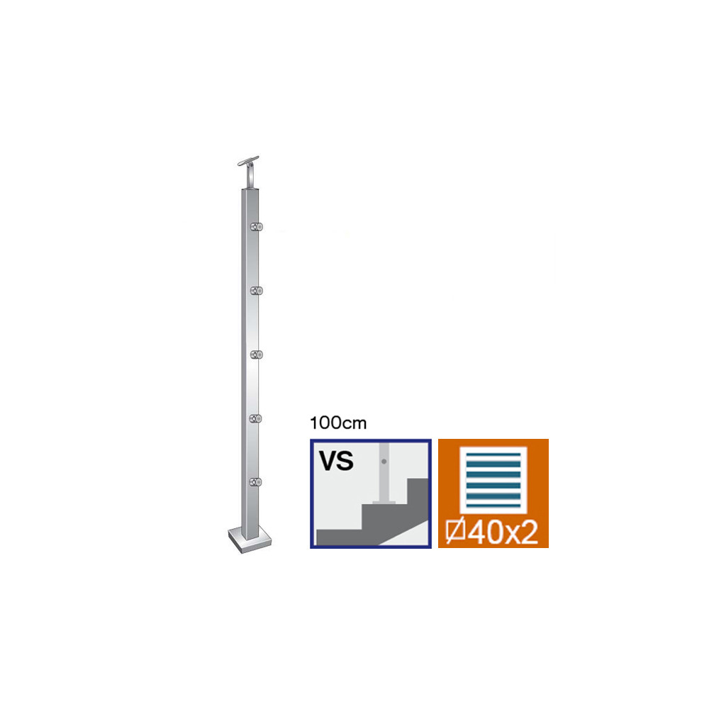 Słupek, Kotwienie górne - do schodów AISI304, 40x40
